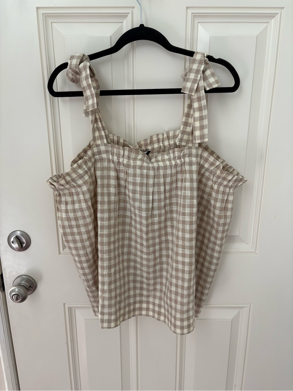 ABLE Gingham Tie Smocked Top Size 1X NWT